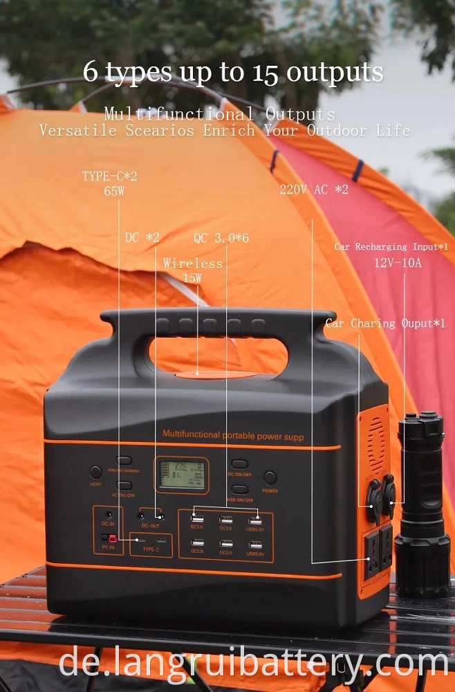 Solar Lading LifePO4 umweltfreundlich sicherer Generator 1000W Tragbares Energiespeicher im Freien im Außenbereich